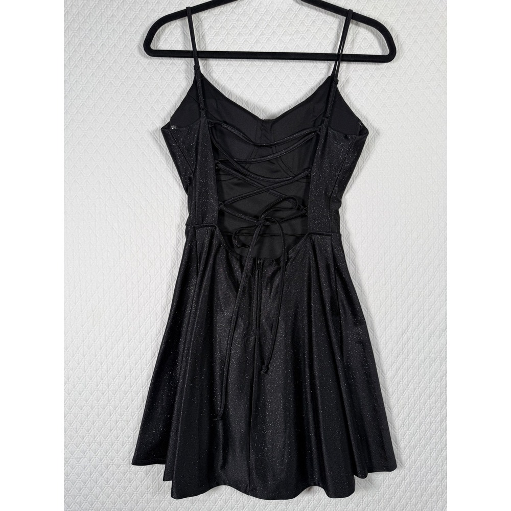 Black Glitter Skater Mini Dress Corset Lace Up Back Witchy Whimsigoth‎ Womens S